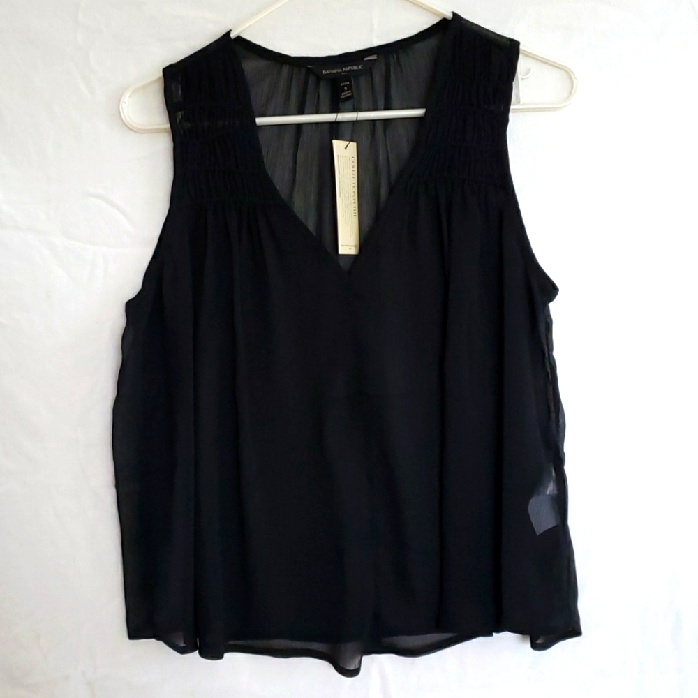 Banana Republic Sheer Ruched Top -  Black - Petite XXSmall